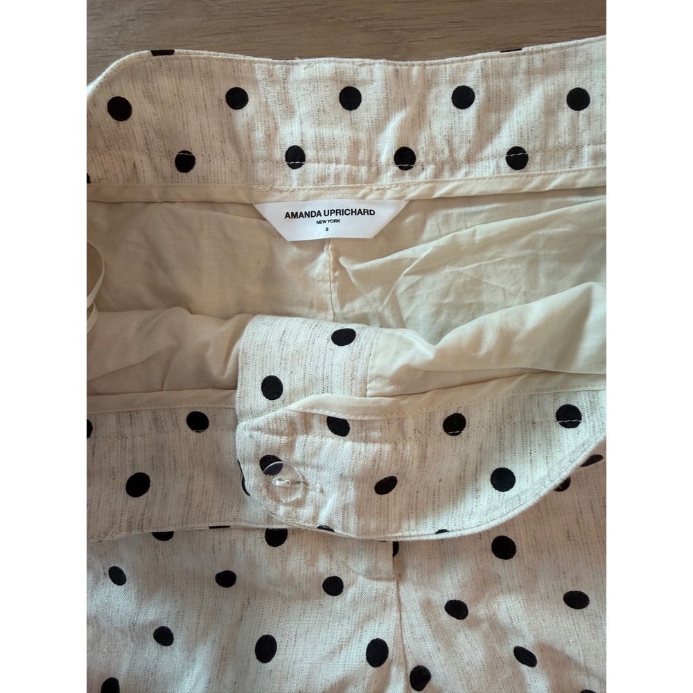 Amanda Uprichard Polka Dot Linen Blend Wide Leg Pants Cream Black Size S - Picture 2 of 11